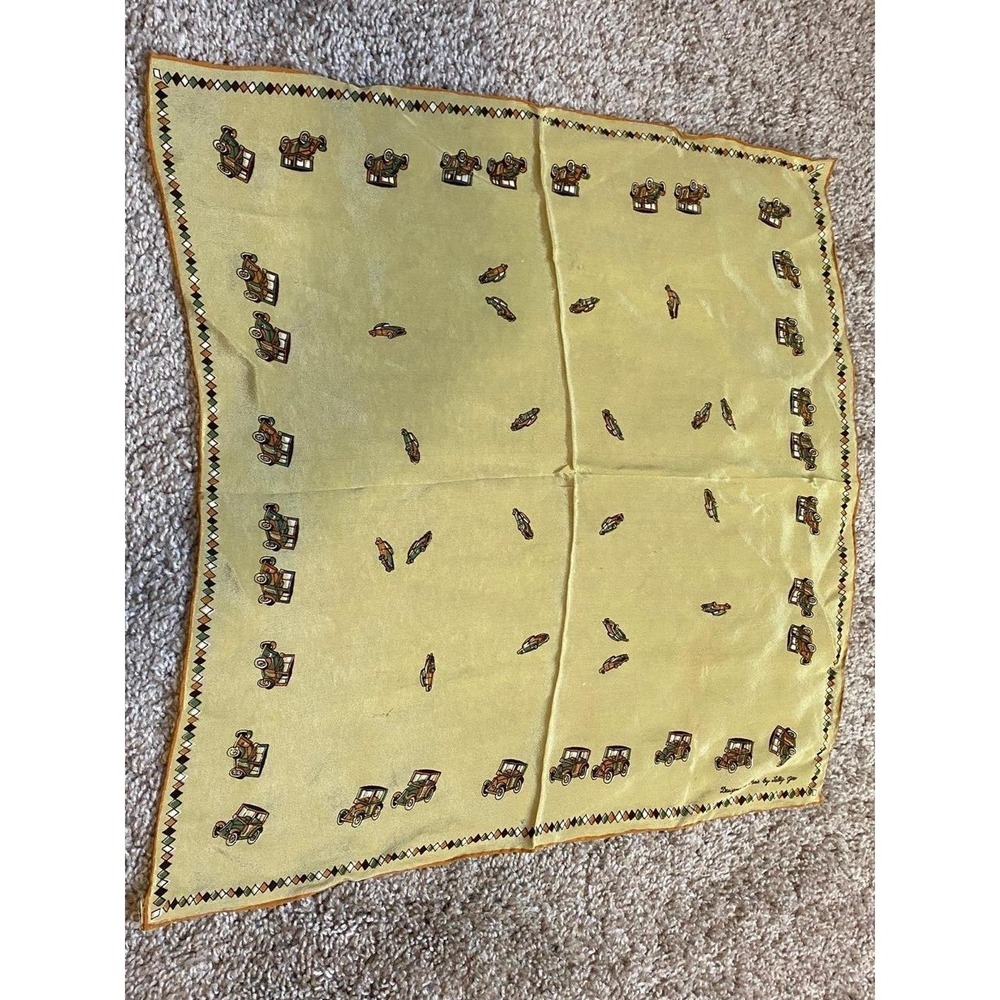 Sally Gee Pure Silk Neck Scarf Hand Rolled Vintage Cars Auto Design Gossip